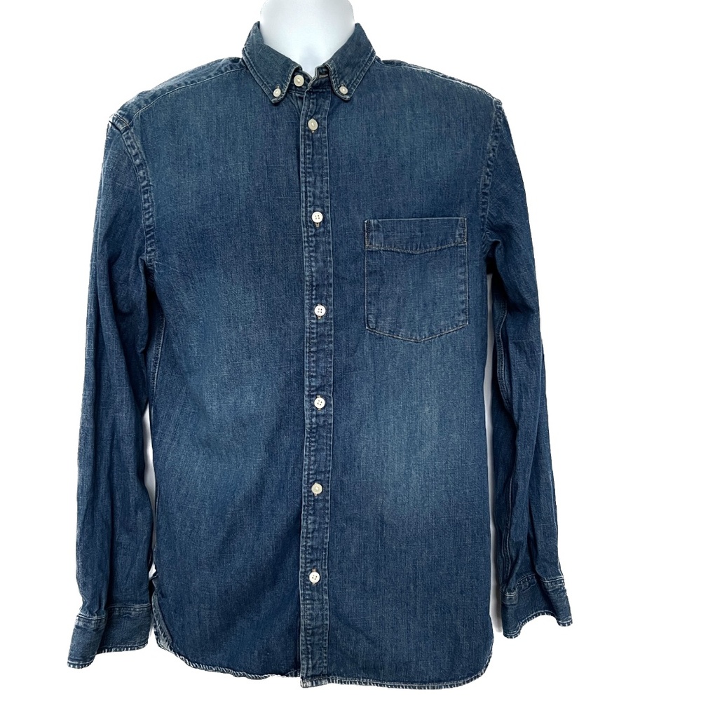H&M Button Up Shirt Medium Weight Cotton Size M Casual Long Sleeve Blue